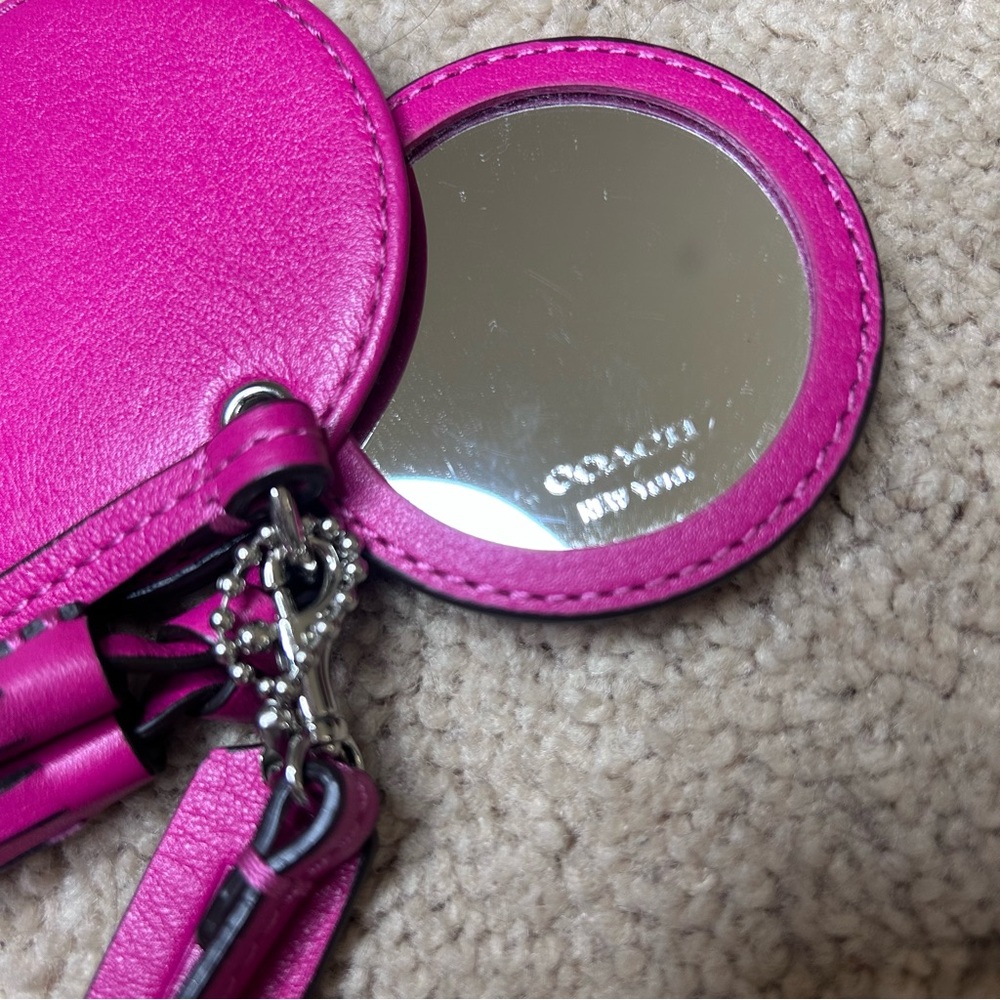 Coach Fuchsia Leather mirror bag charm with Tassel - Picture 6 of 7